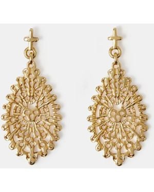Accessorize 14Ct-Plated Filigree Teardrop Earrings - Metallic