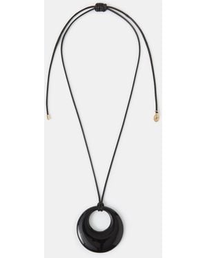 Accessorize Disc Pendant Cord Necklace - White