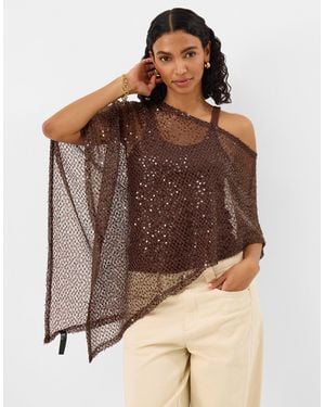 Accessorize Sheer Sequin Poncho - Brown