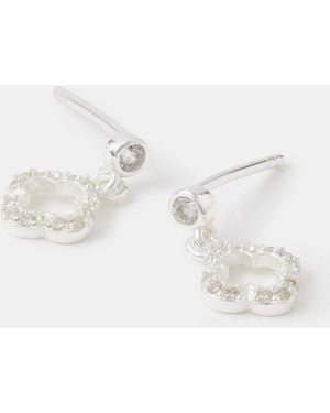 Accessorize Sterling Diamanté Clover Drop Earrings - Natural