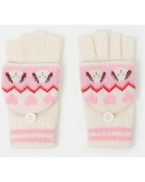Accessorize Dog Fair Isle Fingerless Gloves - Pink
