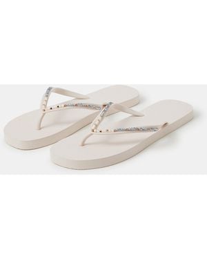 Accessorize Bead Embellished Flip Flops - White