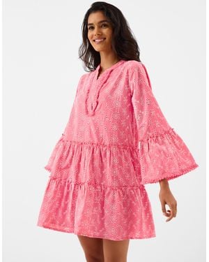Accessorize Broderie Flute Sleeve Mini Dress - Pink
