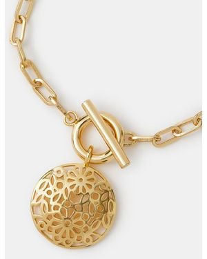 Accessorize 14Ct-Plated Filigree Charm T-Bar Bracelet - Metallic
