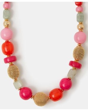 Accessorize Chunky Resin Beaded Necklace - Pink
