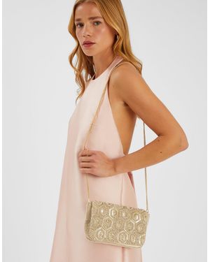 Accessorize Embellished Fold Over Clutch Bag - Natural