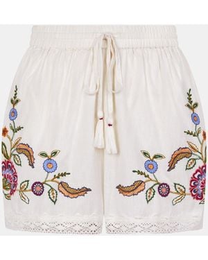 Accessorize Floral Embroidered Lace Trim Shorts - Natural