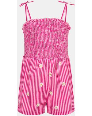 Accessorize Stripe Daisy Embroidered Playsuit - Pink