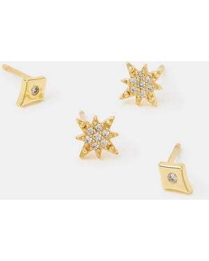 Accessorize 2-Pack 14Ct-Plated Diamanté Star Stud Earrings - Metallic