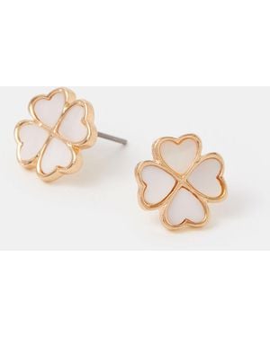 Accessorize Lucky Clover Stud Earrings - Natural