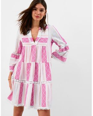 Accessorize Cotton Jacquard Flute Sleeve Shimmer Mini Dress - Pink