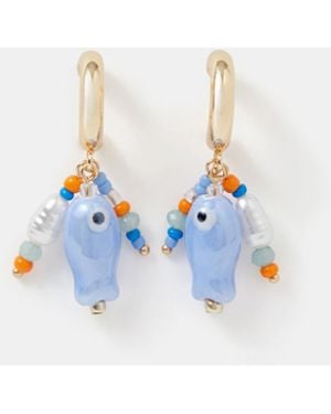 Accessorize Fish Charm Huggie Hoop Earrings - Blue