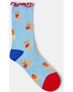 Accessorize Corgi Print Socks - Blue