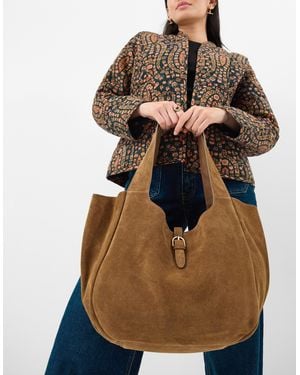 Accessorize Suede Buckle Tab Shoulder Bag - Brown