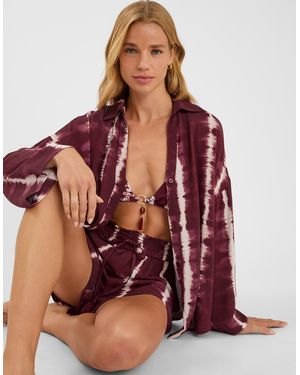 Accessorize Long Sleeve Beach Cover Up Shirt Collared Regular Tie Dye Viscose