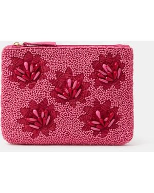 Accessorize Floral Beaded Pouch - Red