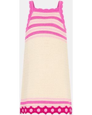 Accessorize Girls Cotton Flower Knit Crochet Sleeveless Dress - Pink