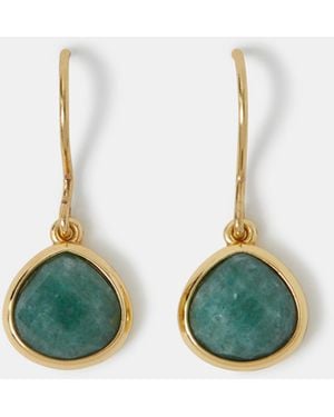 Accessorize 14Ct-Plated Aventurine Drop Earrings - White