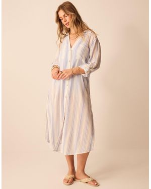 Accessorize Short Sleeve Shirt Regular Cotton Striped Stripe Maxi - Natural