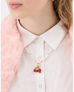 Accessorize Fruit Cluster Charm Pearl Necklace - Pink