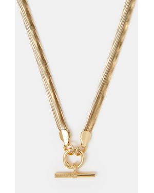 Accessorize 14Ct-Plated Snake Chain T-Bar Necklace - Metallic