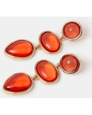 Accessorize Triple Stone Drop Earrings - Red