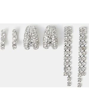 Accessorize 3-Pack Sparkle Drop & Hoop Earrings - White