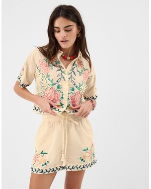 Accessorize Floral Embroidered Shorts - Natural