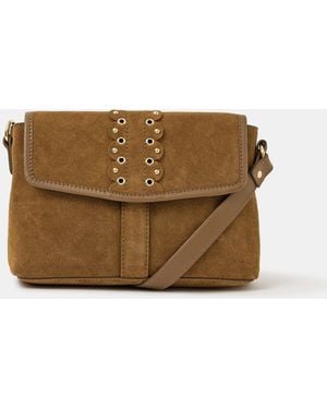 Accessorize Eyelet Detail Suede Crossbody Bag - Brown