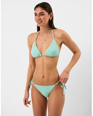 Accessorize Bead Strap Textured Bikini Bottoms - Blue