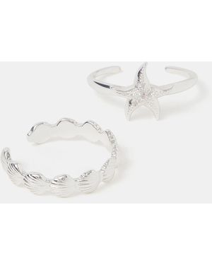 Accessorize 2-Pack Sterling-Plated Shell & Starfish Rings - Brown