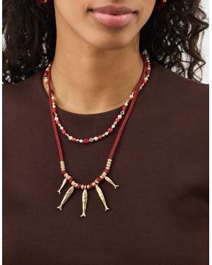 Accessorize 2-Pack Beaded Fish Necklaces - Brown