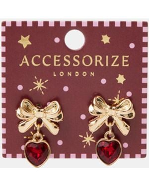 Accessorize Bow Gem Heart Drop Earrings - White