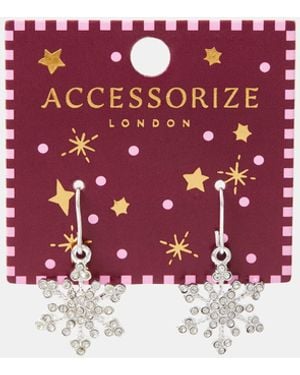 Accessorize Mini Snowflake Drop Earrings - Red