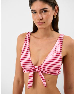 Accessorize Stripe Tie Front Bikini Top - Red