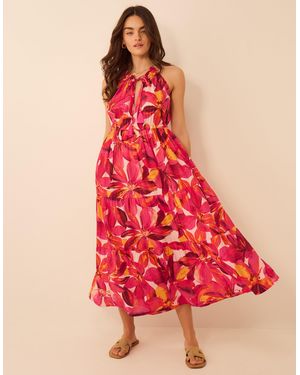 Accessorize Halter Neck Floral Print Midi Dress - Red