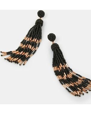 Accessorize Beaded Tassel Drop Earrings - Black