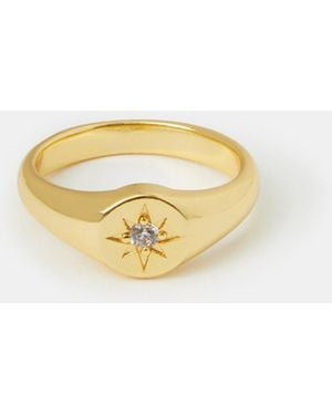 Accessorize 14Ct-Plated Star Signet Ring - Metallic