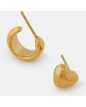 Accessorize 2-Pack Stainless Steel Heart Stud & Hoop Earrings - Metallic