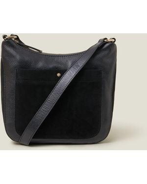 Accessorize Leather Messenger Cross-Body Bag - Black