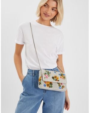 Accessorize Embellished Floral Clutch Bag - White