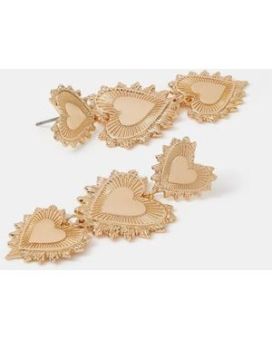 Accessorize Triple Heart Drop Earrings - Natural