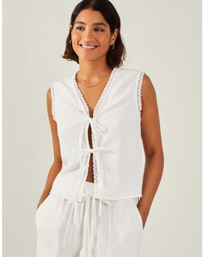 Accessorize Cotton Crinkle Tie Front Waistcoat - White