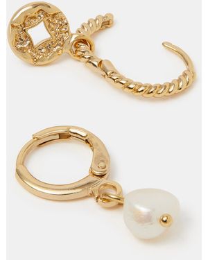 Accessorize 2-Pack 14Ct-Plated Pearl & Coin Hoop Earrings - Natural