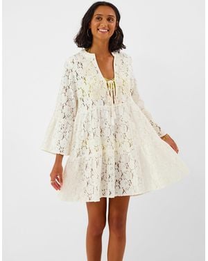 Accessorize Cotton Floral Lace Beach Cover Up Dress - White