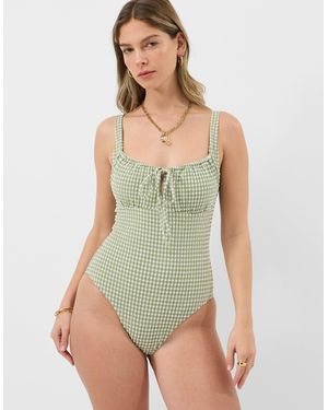 Accessorize Gingham Print Seersucker Swimsuit - Green