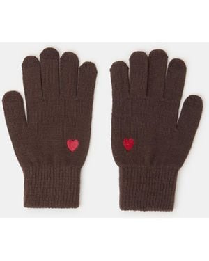 Accessorize Heart Embroidered Touchscreen Gloves - Purple