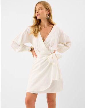 Accessorize Long Sleeve Mini Wrap Dress - White