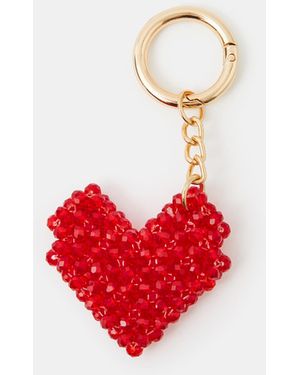 Accessorize Beaded Heart Bag Charm - Red