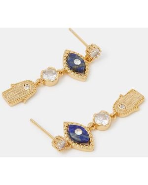 Accessorize 14Ct-Plated Eye & Hamsa Drop Earrings - Metallic